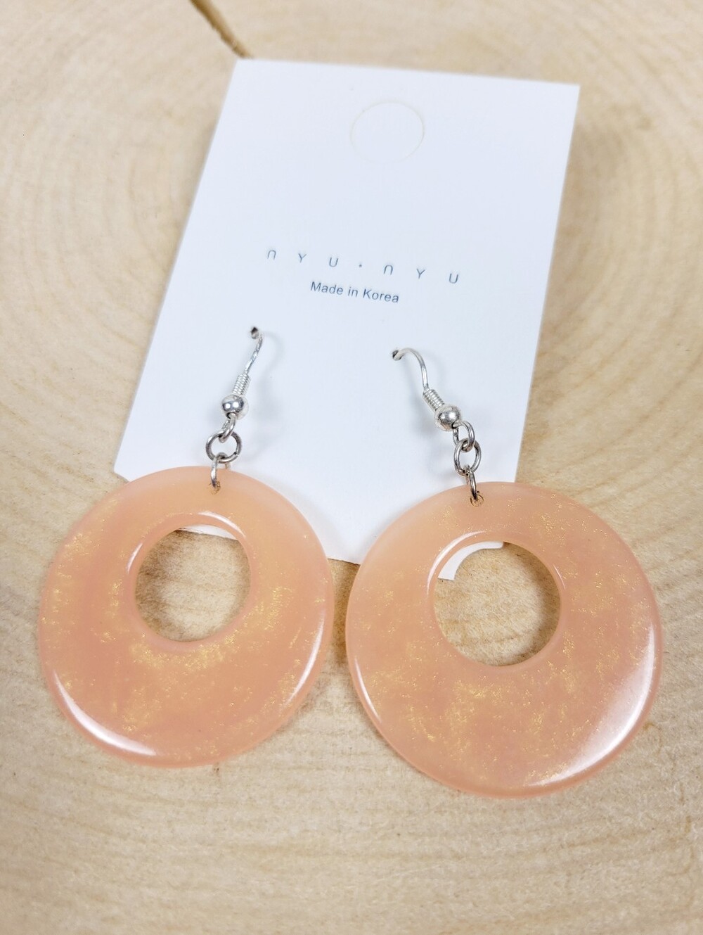 Brand New Silver Tone Pink Orange Round Dangle Earrings